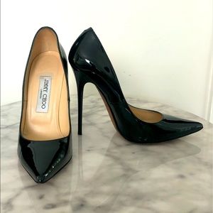 Jimmy Choo black patent leather stiletto pumps